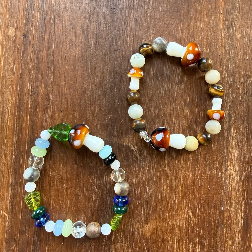 Colorful Beaded Bracelets with Mushroom Charms